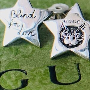 Gucci Silver Star Earrings with Cat Design